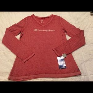 Champion long sleeve heather v neck tee